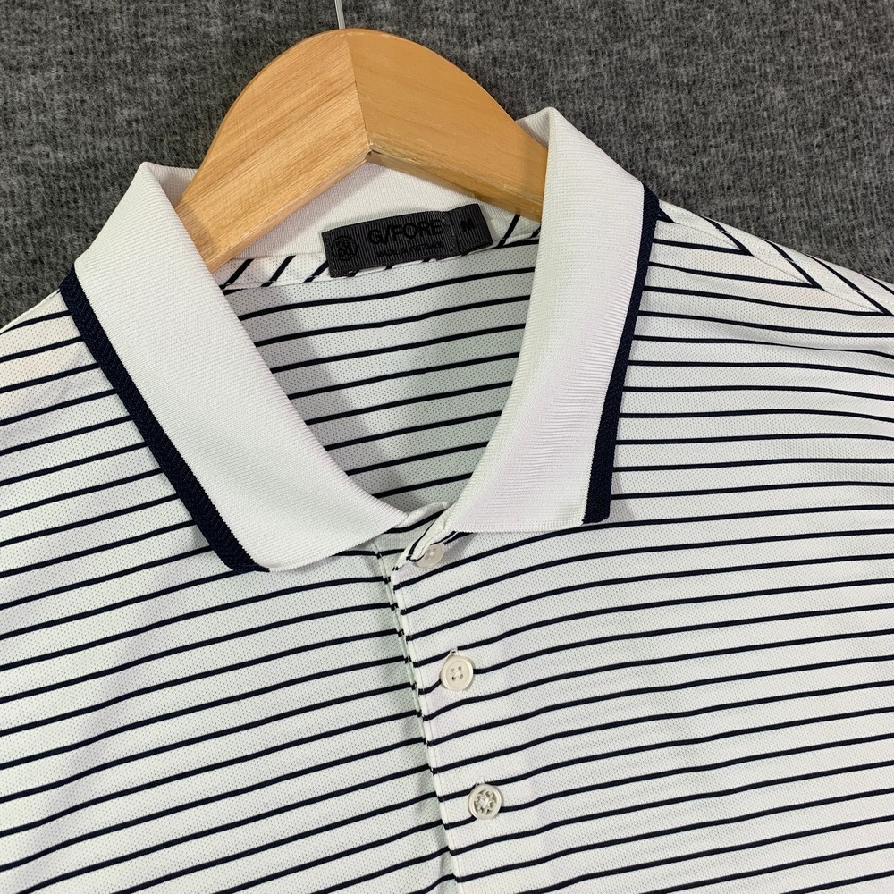 G Fore Polo Men Medium White Striped Performance Golf Modern Preppy Stretch - Picture 2 of 10